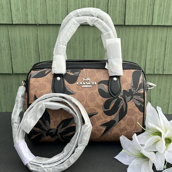 Coach Rowan Satchel Bag Crossbody In Signature Canvas With Bow Print Purse - Picture 3 of 12